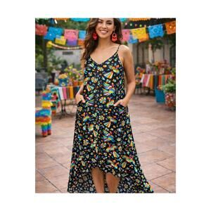 Gaby & Gracie Vibrant Birds Fiesta High Low Dress XL